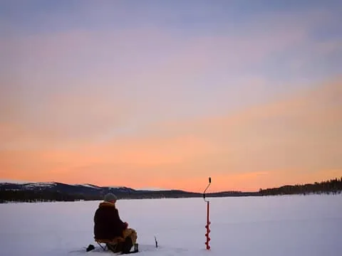 Ice-Fishing by Foot on Lake Ylläsjärvi