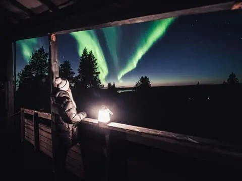 Snowy Forest Night Hike with Northern Lights